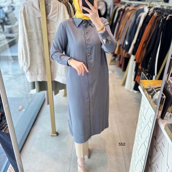 552 GİZLİ DÜĞMELİ GÖMLEK YAKA TENCEL KUMAŞ TUNİK - Görsel 7