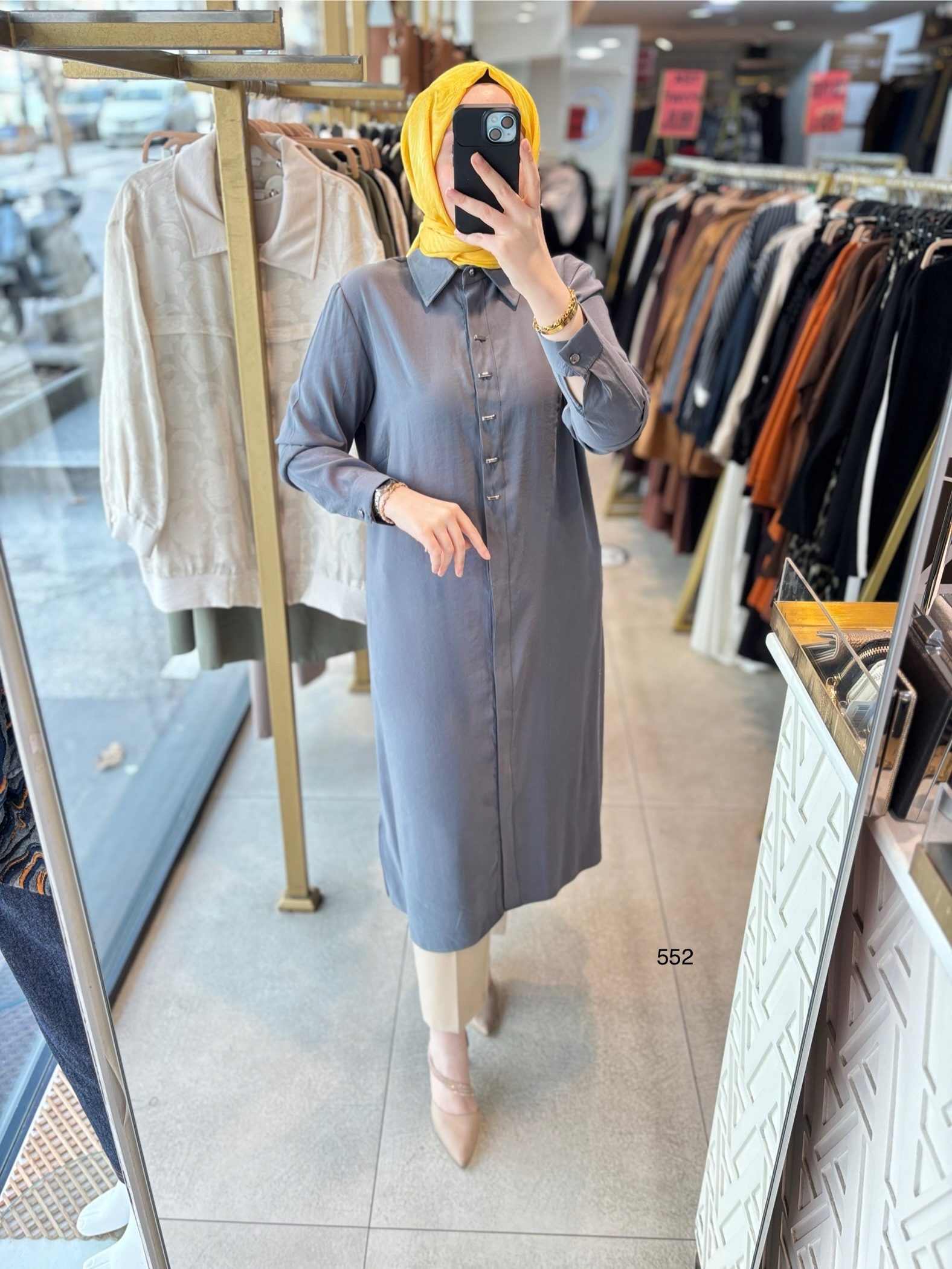 552 GİZLİ DÜĞMELİ GÖMLEK YAKA TENCEL KUMAŞ TUNİK - Görsel 7