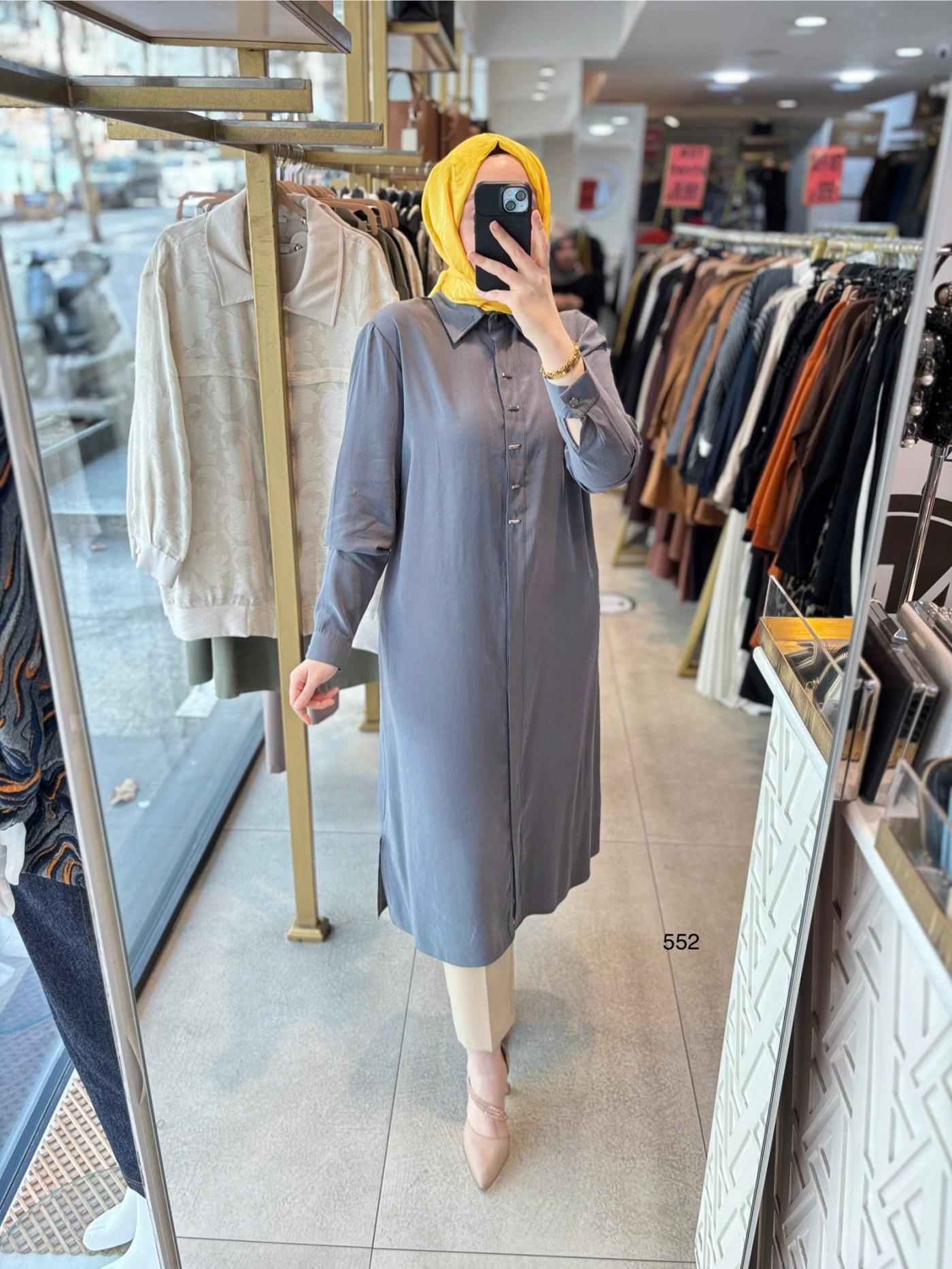 552 GİZLİ DÜĞMELİ GÖMLEK YAKA TENCEL KUMAŞ TUNİK