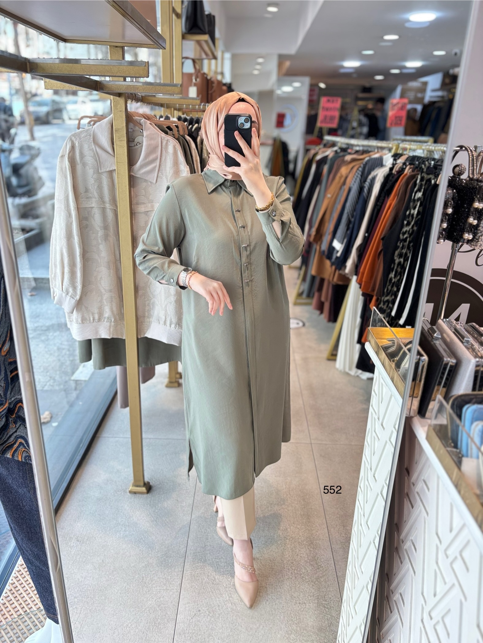 552 GİZLİ DÜĞMELİ GÖMLEK YAKA TENCEL KUMAŞ TUNİK - Görsel 8