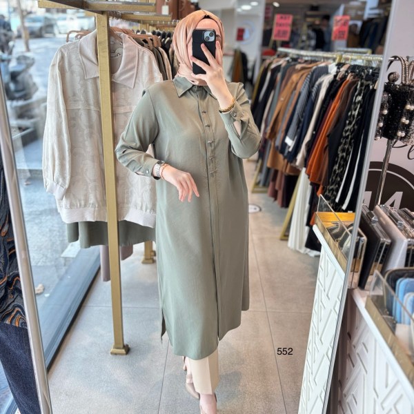 552 GİZLİ DÜĞMELİ GÖMLEK YAKA TENCEL KUMAŞ TUNİK - Görsel 14