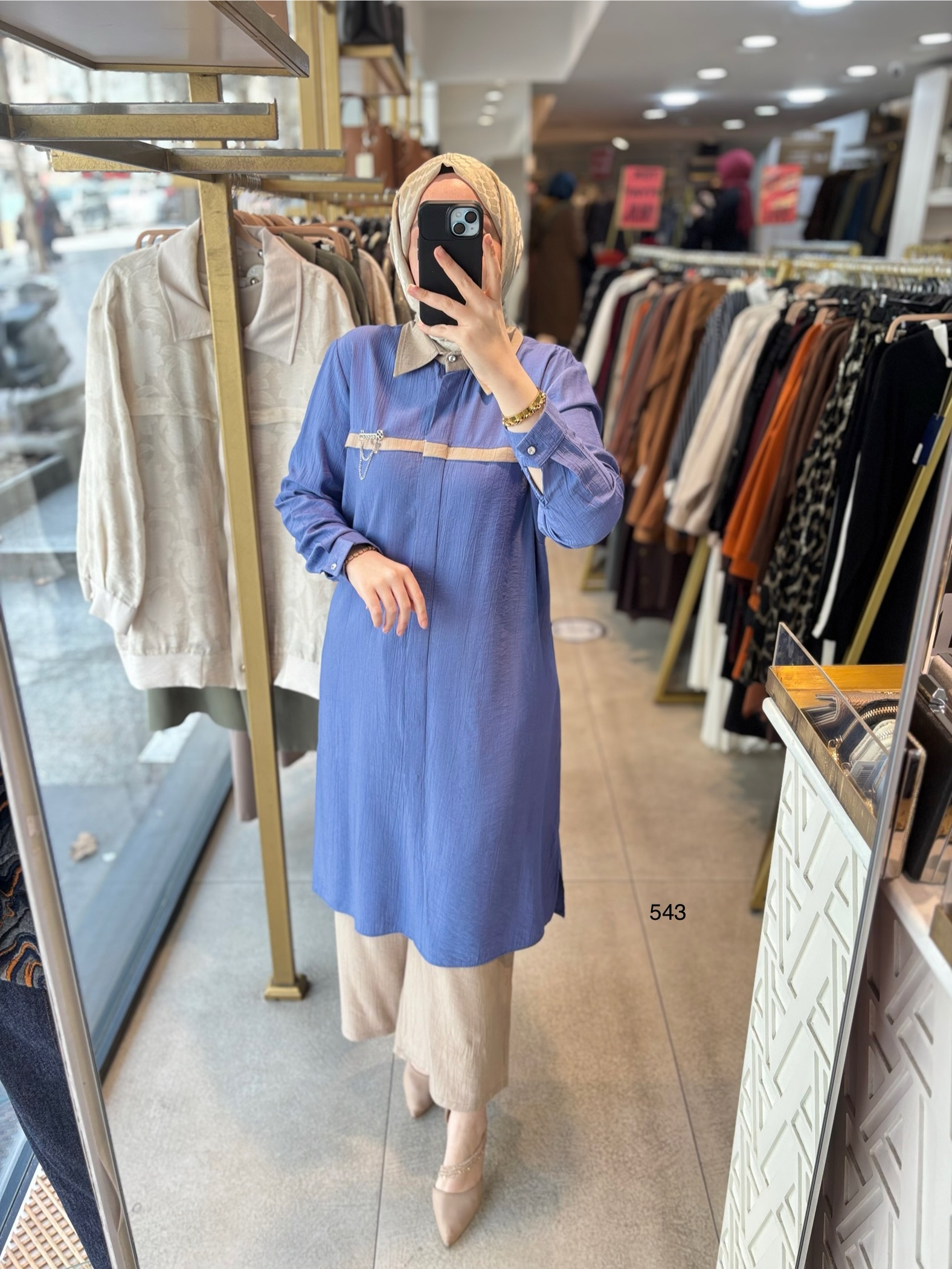 543 ŞERİT DETAYLI GİZLİ DÜĞMELİ ALT ÜST TAKIM - Görsel 1