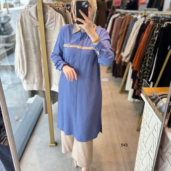 543 ŞERİT DETAYLI GİZLİ DÜĞMELİ ALT ÜST TAKIM - Görsel 3