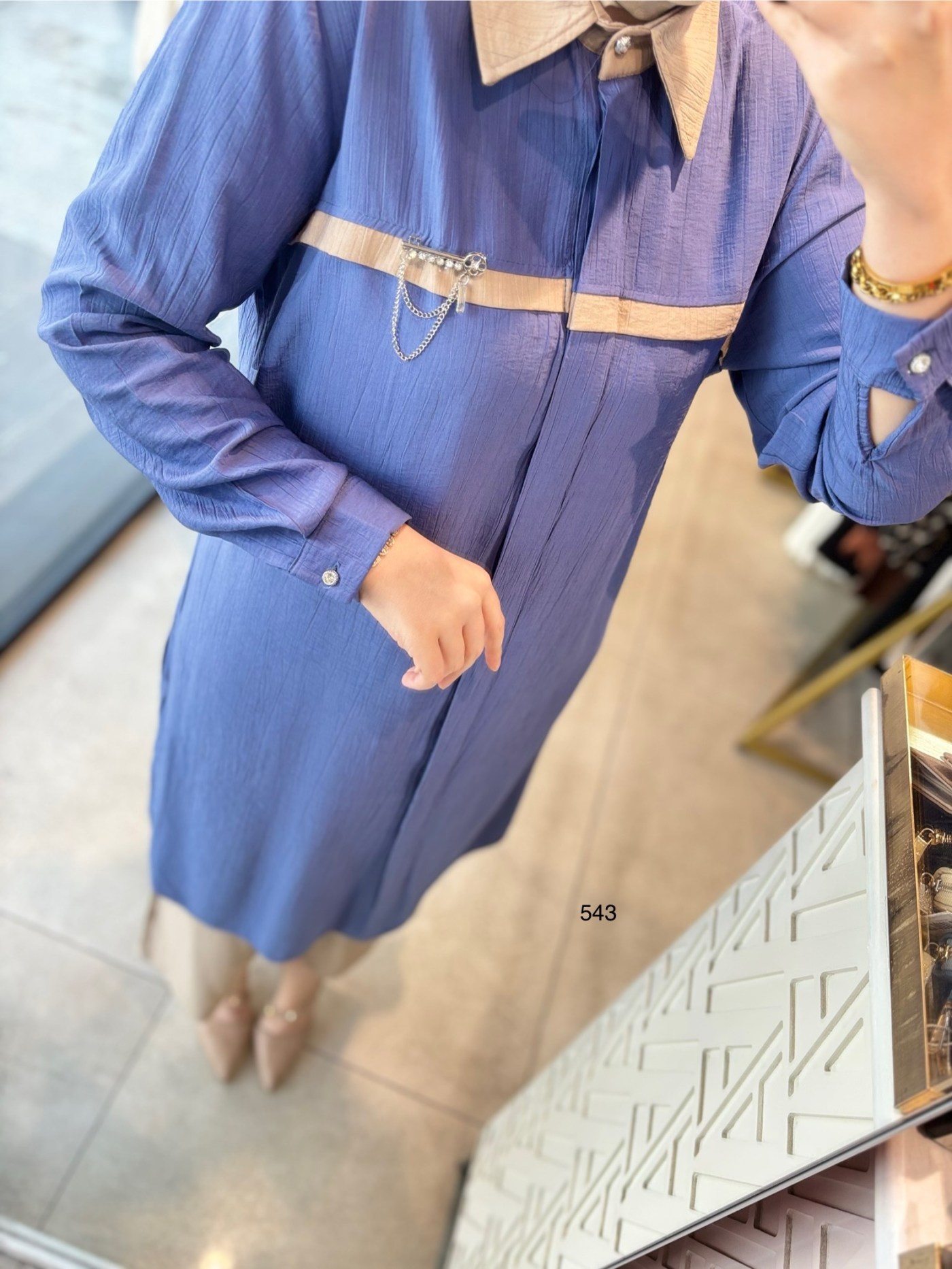 543 ŞERİT DETAYLI GİZLİ DÜĞMELİ ALT ÜST TAKIM