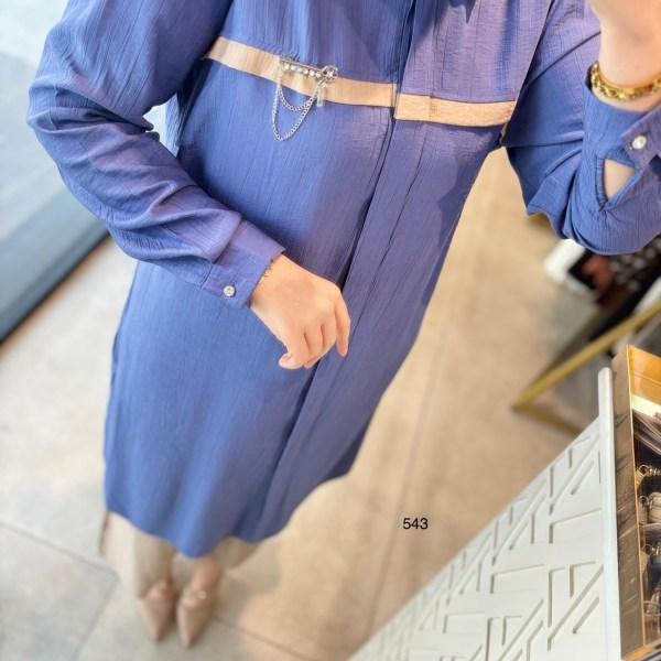 543 ŞERİT DETAYLI GİZLİ DÜĞMELİ ALT ÜST TAKIM - Görsel 2