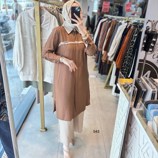 543 ŞERİT DETAYLI GİZLİ DÜĞMELİ ALT ÜST TAKIM - Görsel 7