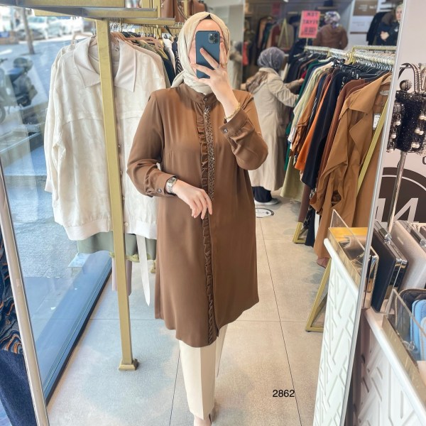 2862 ÖNÜ FIRFIR DETAYLI GİZLİ DÜĞMELİ TUNİK - Görsel 5