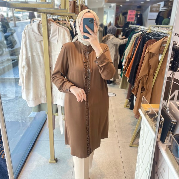 2862 ÖNÜ FIRFIR DETAYLI GİZLİ DÜĞMELİ TUNİK - Görsel 2