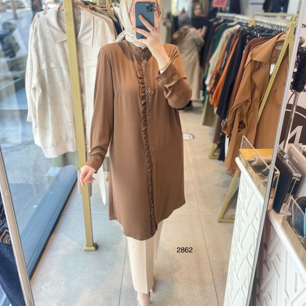 2862 ÖNÜ FIRFIR DETAYLI GİZLİ DÜĞMELİ TUNİK - Görsel 6