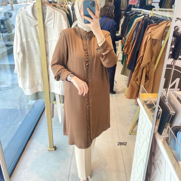 2862 ÖNÜ FIRFIR DETAYLI GİZLİ DÜĞMELİ TUNİK - Görsel 1