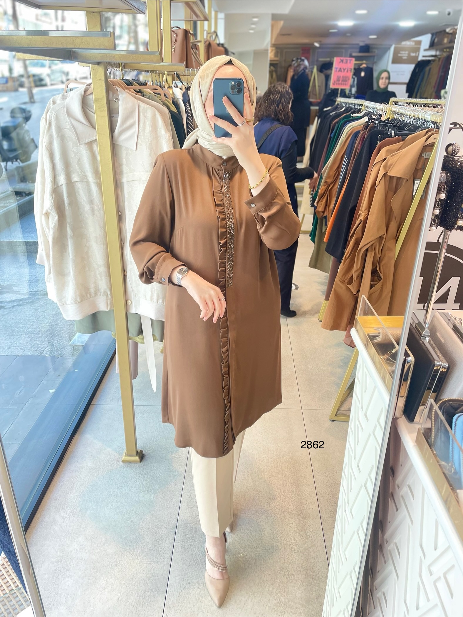 2862 ÖNÜ FIRFIR DETAYLI GİZLİ DÜĞMELİ TUNİK - Görsel 8