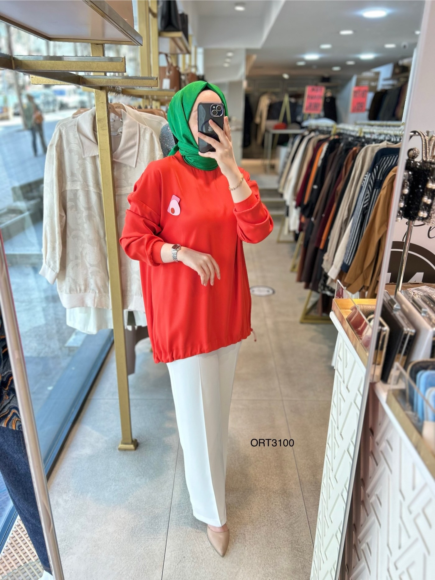 ARMİNE ORTD3100 KOL DETAYI RİBANALI ALT KISMI BÜZGÜLÜ TUNİK