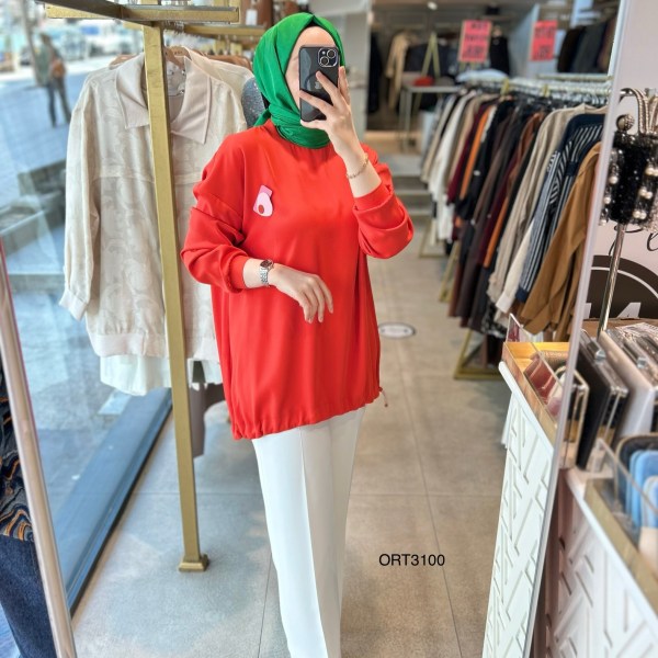 ARMİNE ORTD3100 KOL DETAYI RİBANALI ALT KISMI BÜZGÜLÜ TUNİK - Görsel 16