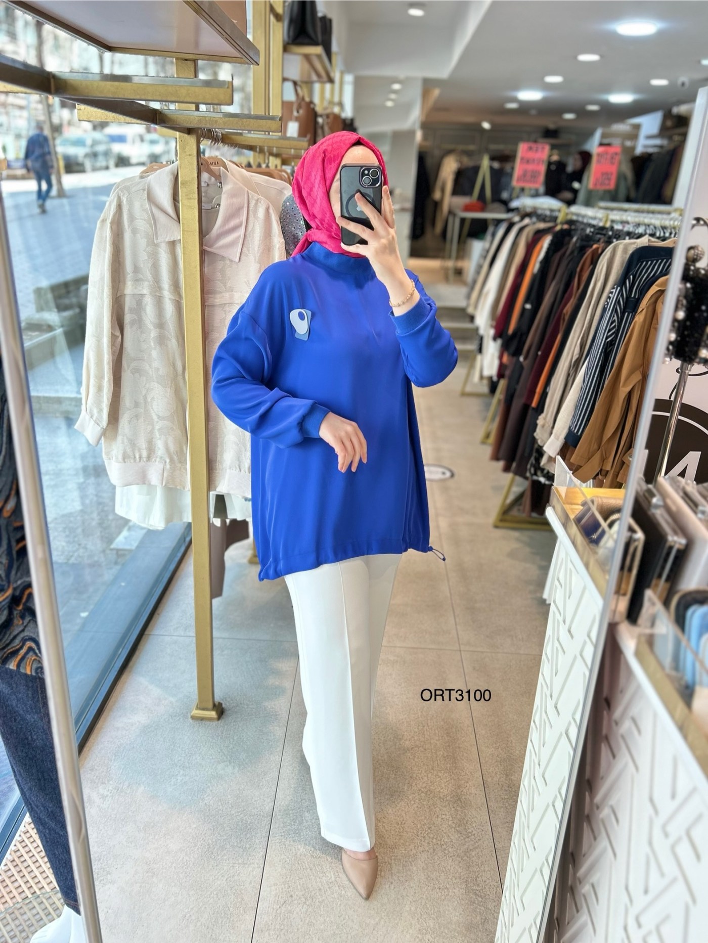 ARMİNE ORTD3100 KOL DETAYI RİBANALI ALT KISMI BÜZGÜLÜ TUNİK