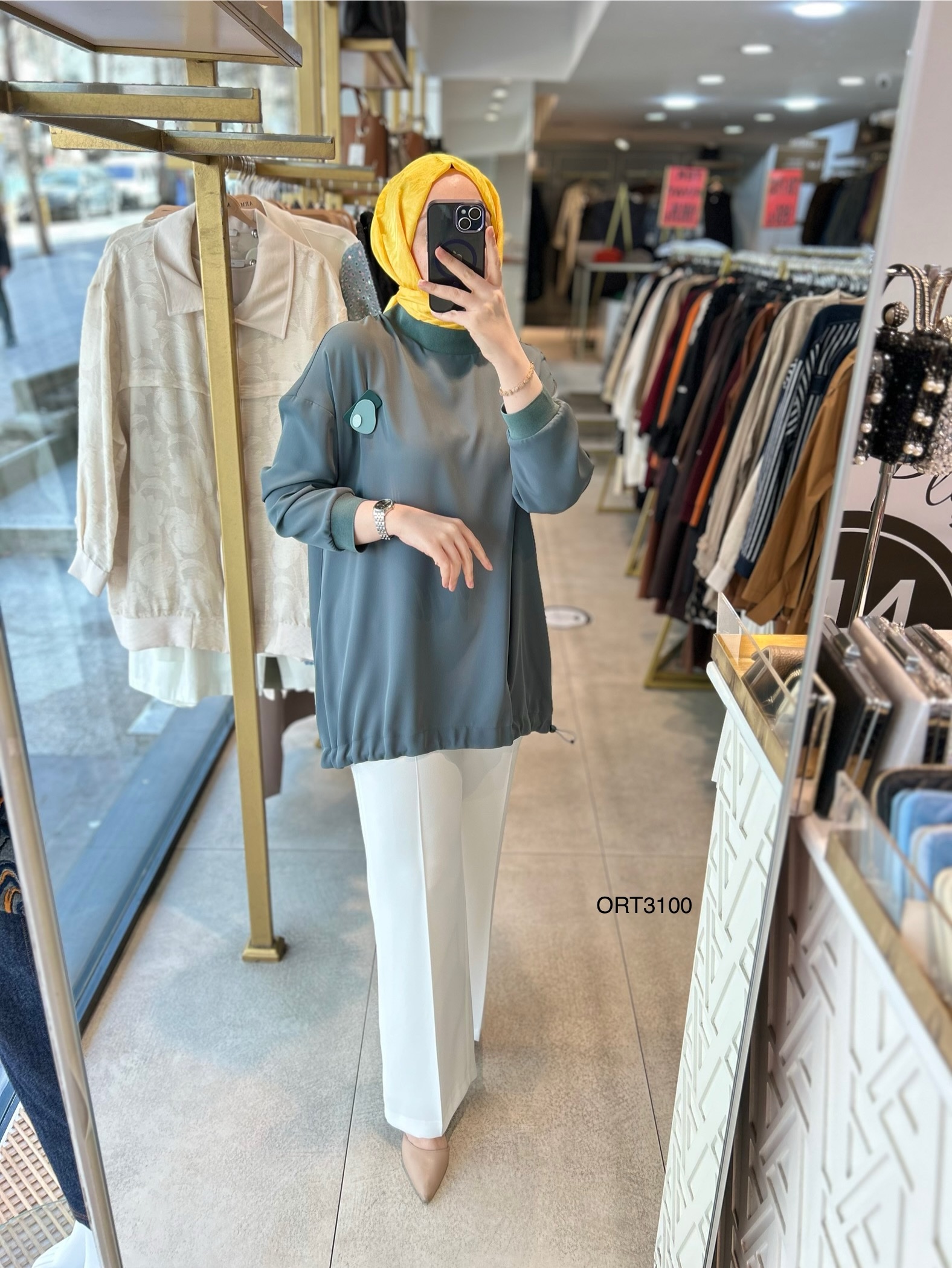 ARMİNE ORTD3100 KOL DETAYI RİBANALI ALT KISMI BÜZGÜLÜ TUNİK - Görsel 6