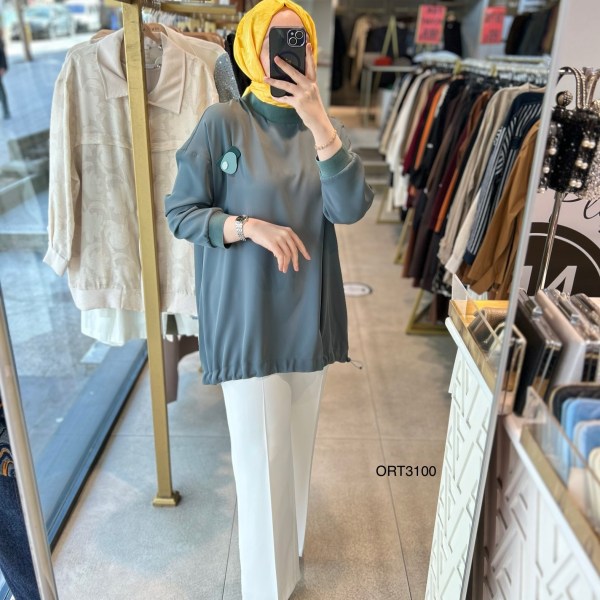 ARMİNE ORTD3100 KOL DETAYI RİBANALI ALT KISMI BÜZGÜLÜ TUNİK - Görsel 25