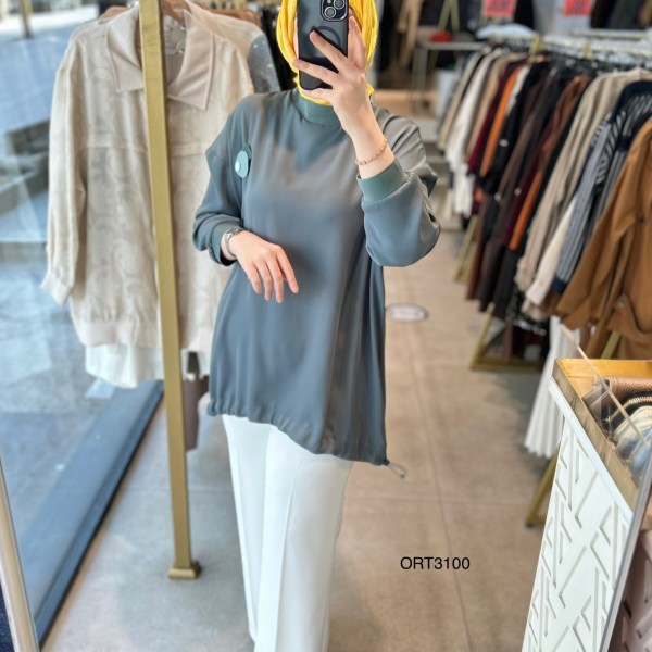 ARMİNE ORTD3100 KOL DETAYI RİBANALI ALT KISMI BÜZGÜLÜ TUNİK - Görsel 5