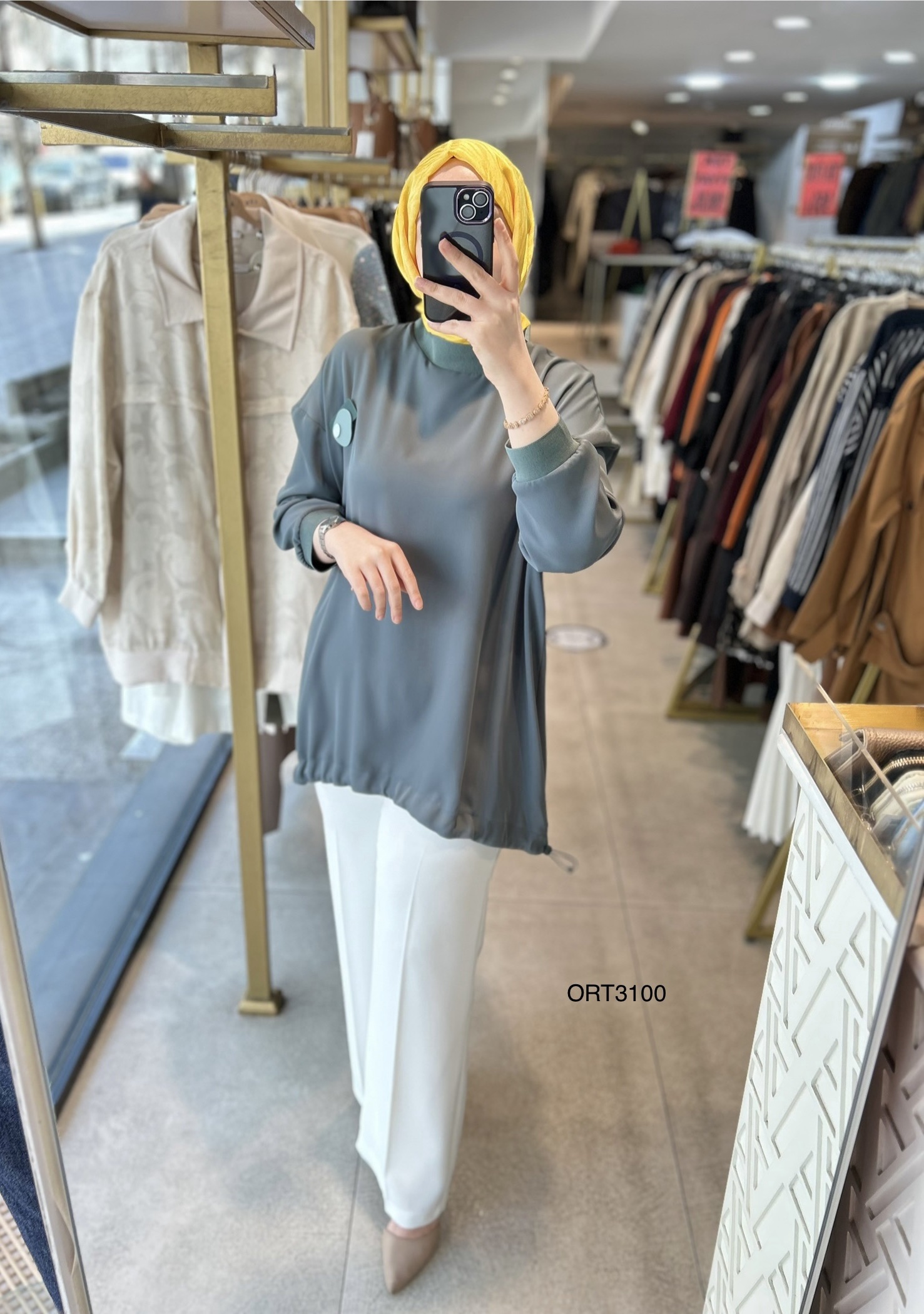 ARMİNE ORTD3100 KOL DETAYI RİBANALI ALT KISMI BÜZGÜLÜ TUNİK - Görsel 5