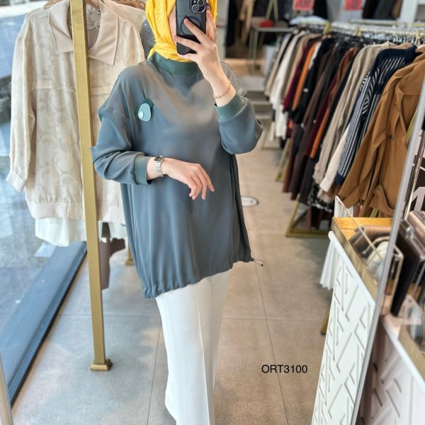 ARMİNE ORTD3100 KOL DETAYI RİBANALI ALT KISMI BÜZGÜLÜ TUNİK - Görsel 21