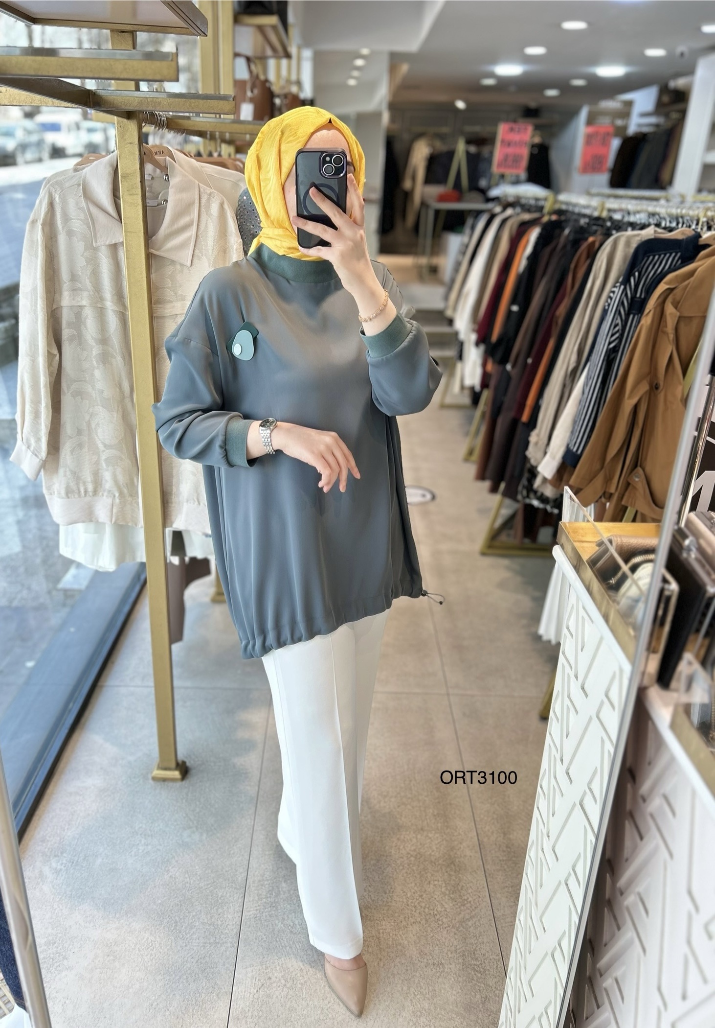 ARMİNE ORTD3100 KOL DETAYI RİBANALI ALT KISMI BÜZGÜLÜ TUNİK - Görsel 13