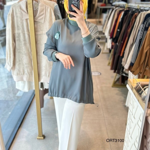 ARMİNE ORTD3100 KOL DETAYI RİBANALI ALT KISMI BÜZGÜLÜ TUNİK - Görsel 4