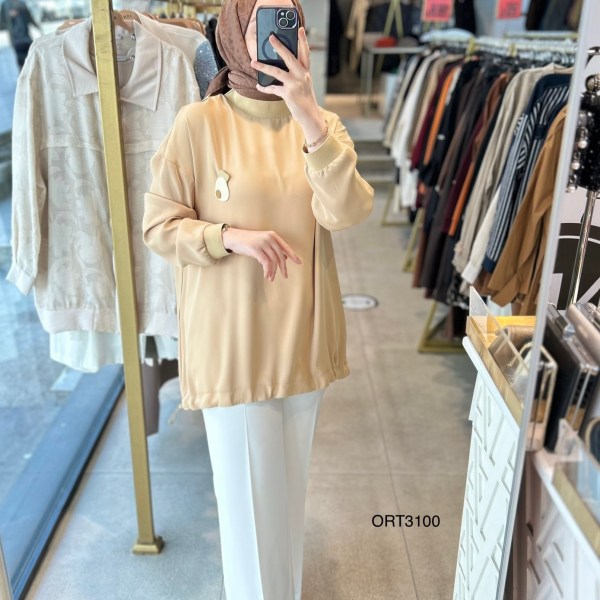 ARMİNE ORTD3100 KOL DETAYI RİBANALI ALT KISMI BÜZGÜLÜ TUNİK - Görsel 23