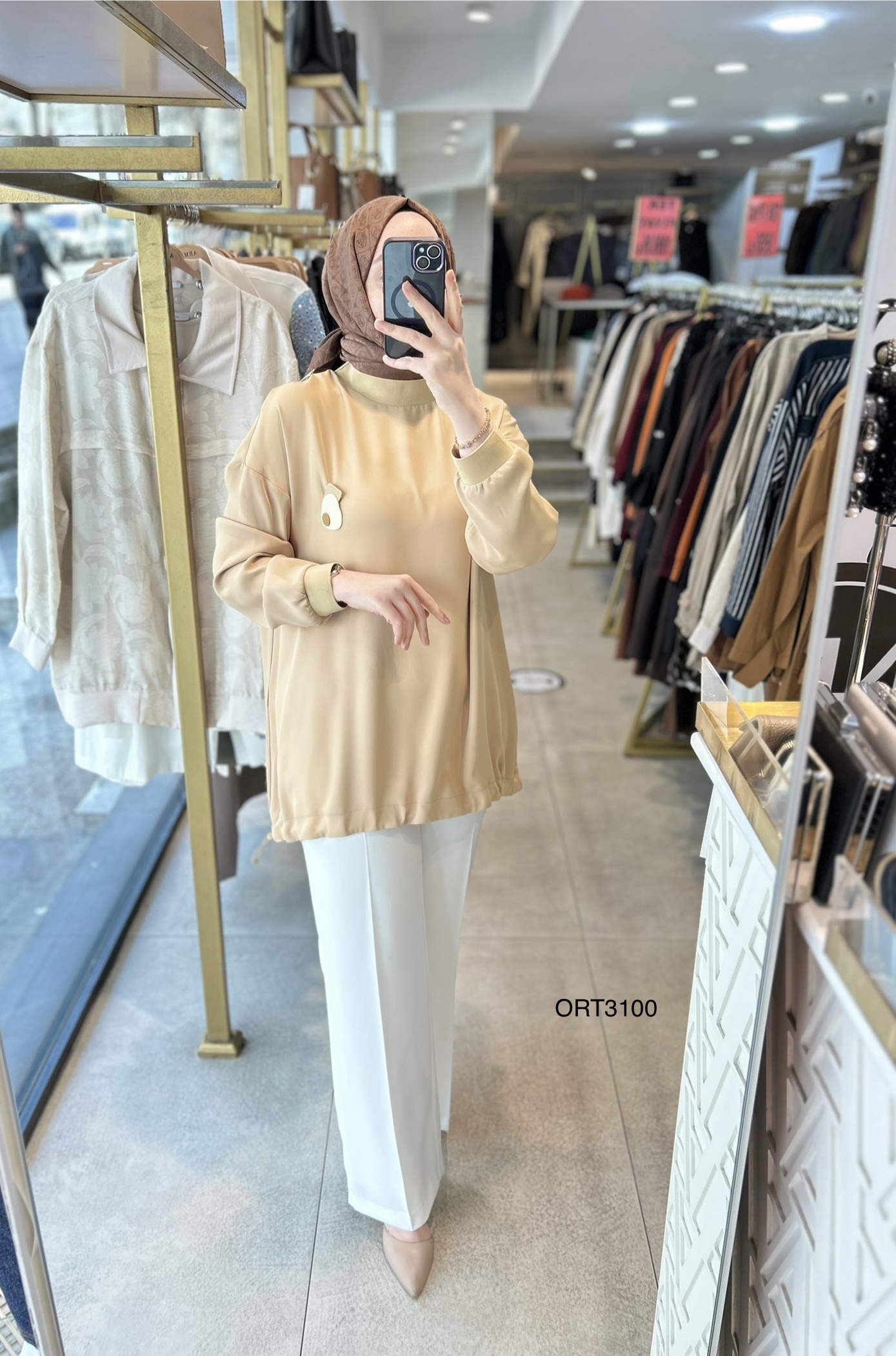 ARMİNE ORTD3100 KOL DETAYI RİBANALI ALT KISMI BÜZGÜLÜ TUNİK