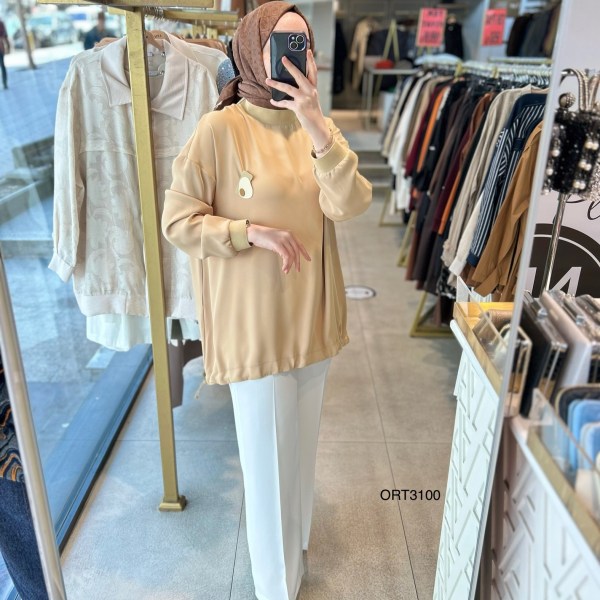 ARMİNE ORTD3100 KOL DETAYI RİBANALI ALT KISMI BÜZGÜLÜ TUNİK - Görsel 15