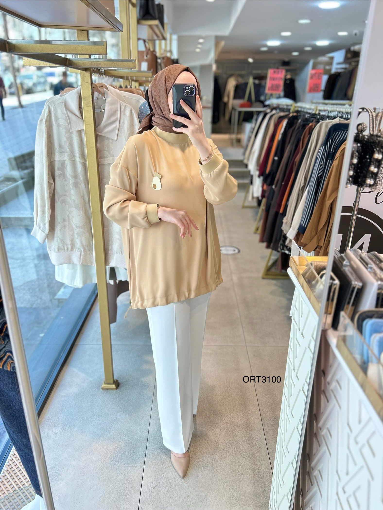 ARMİNE ORTD3100 KOL DETAYI RİBANALI ALT KISMI BÜZGÜLÜ TUNİK - Görsel 15