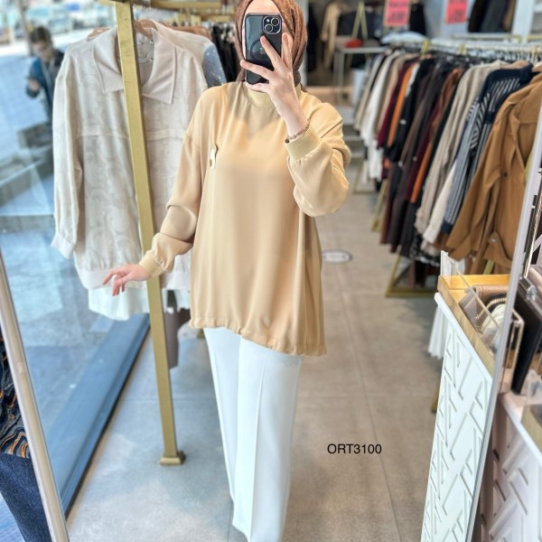 ARMİNE ORTD3100 KOL DETAYI RİBANALI ALT KISMI BÜZGÜLÜ TUNİK - Görsel 19