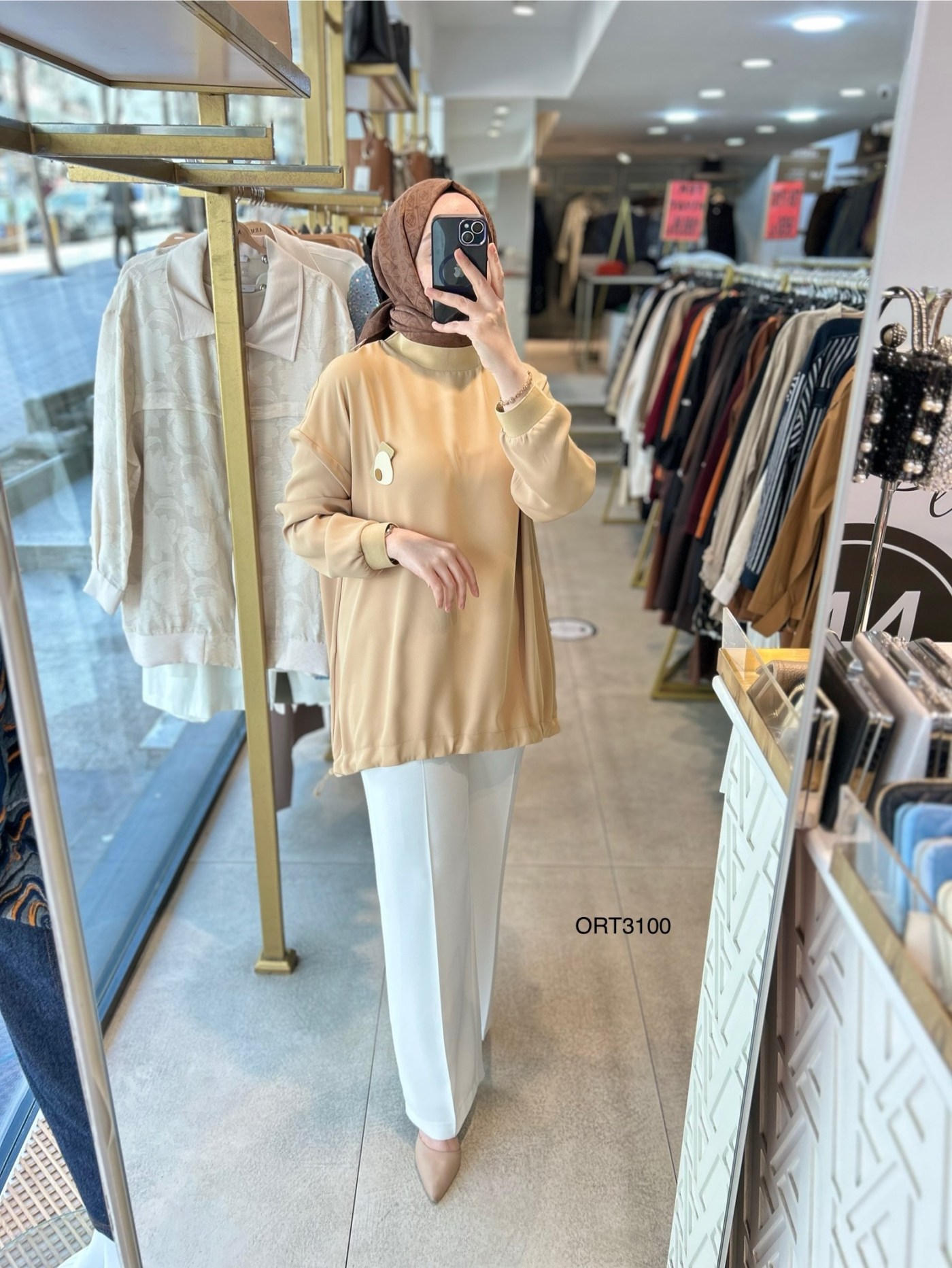 ARMİNE ORTD3100 KOL DETAYI RİBANALI ALT KISMI BÜZGÜLÜ TUNİK