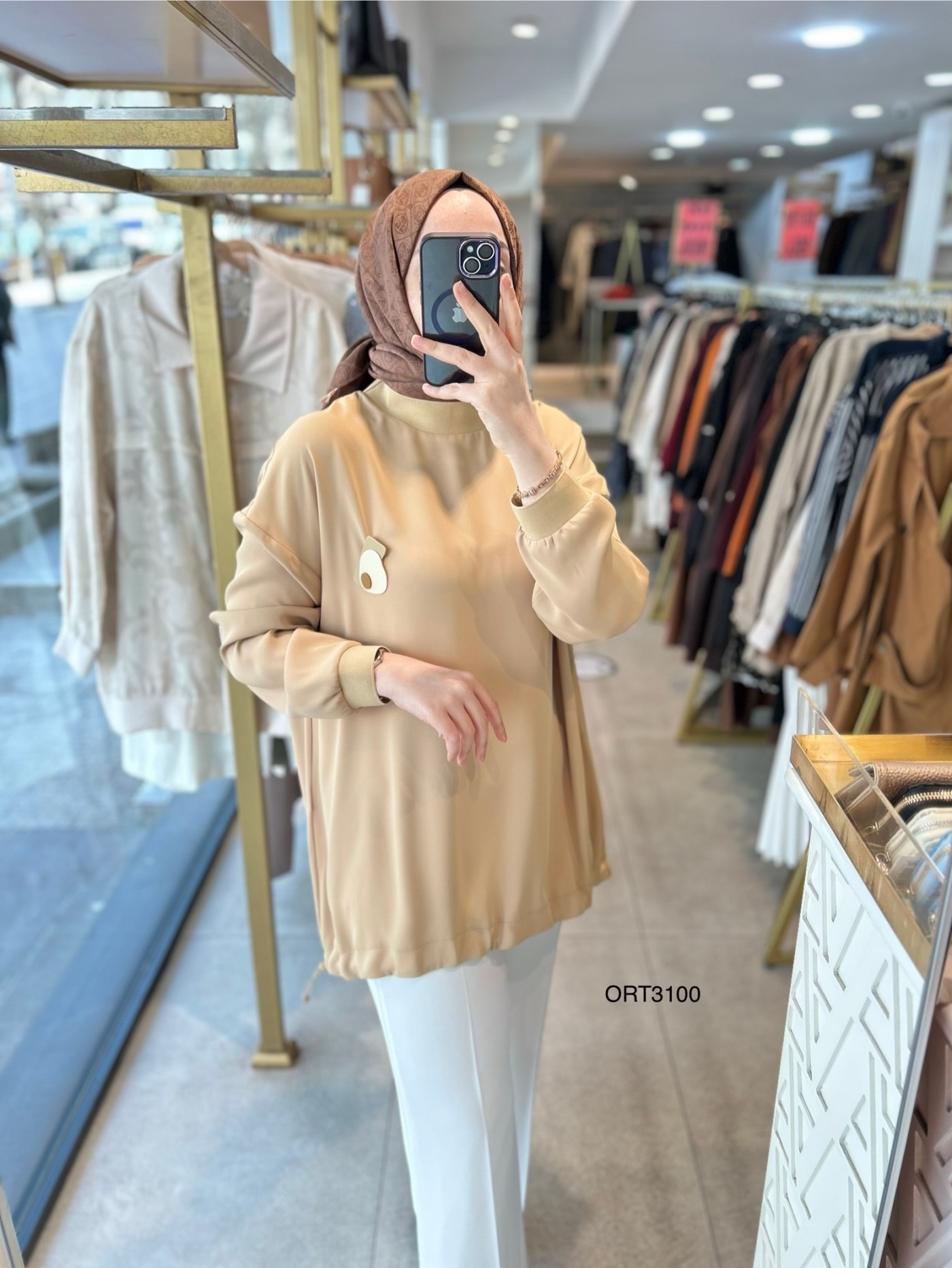 ARMİNE ORTD3100 KOL DETAYI RİBANALI ALT KISMI BÜZGÜLÜ TUNİK