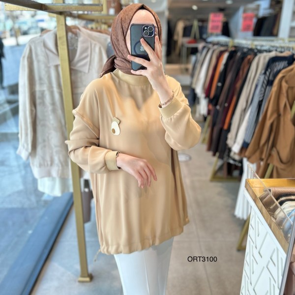 ARMİNE ORTD3100 KOL DETAYI RİBANALI ALT KISMI BÜZGÜLÜ TUNİK - Görsel 2