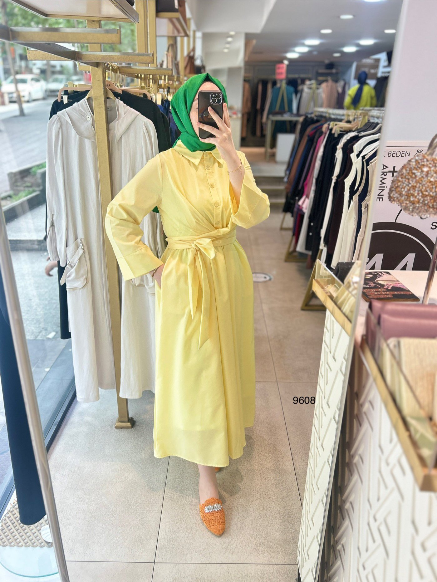 9608 Bel Bağlamalı Elbise