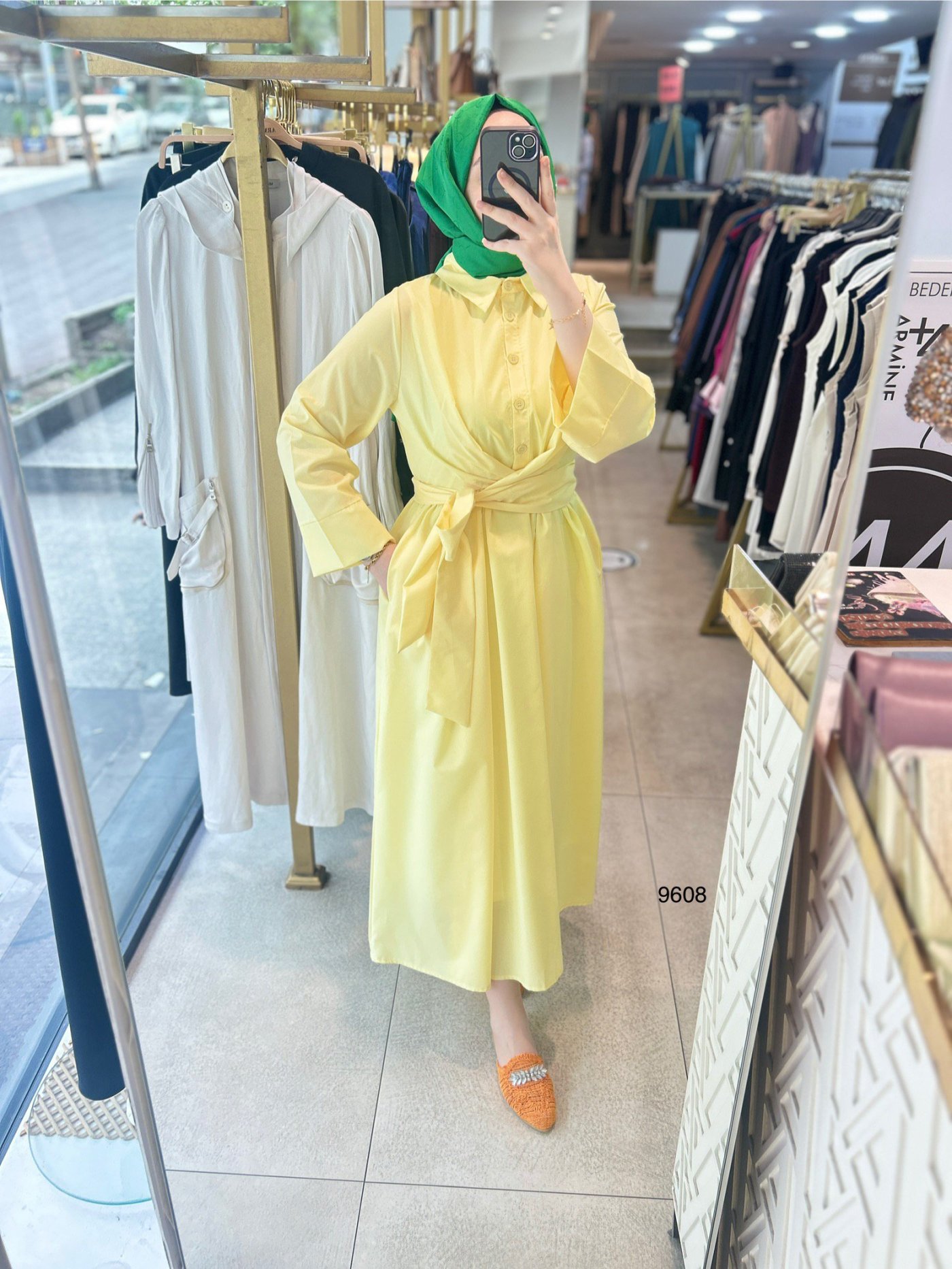 9608 Bel Bağlamalı Elbise