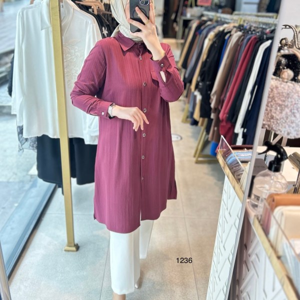 1236 Taşlı Cep Detaylı Uzun Tunik - Görsel 5