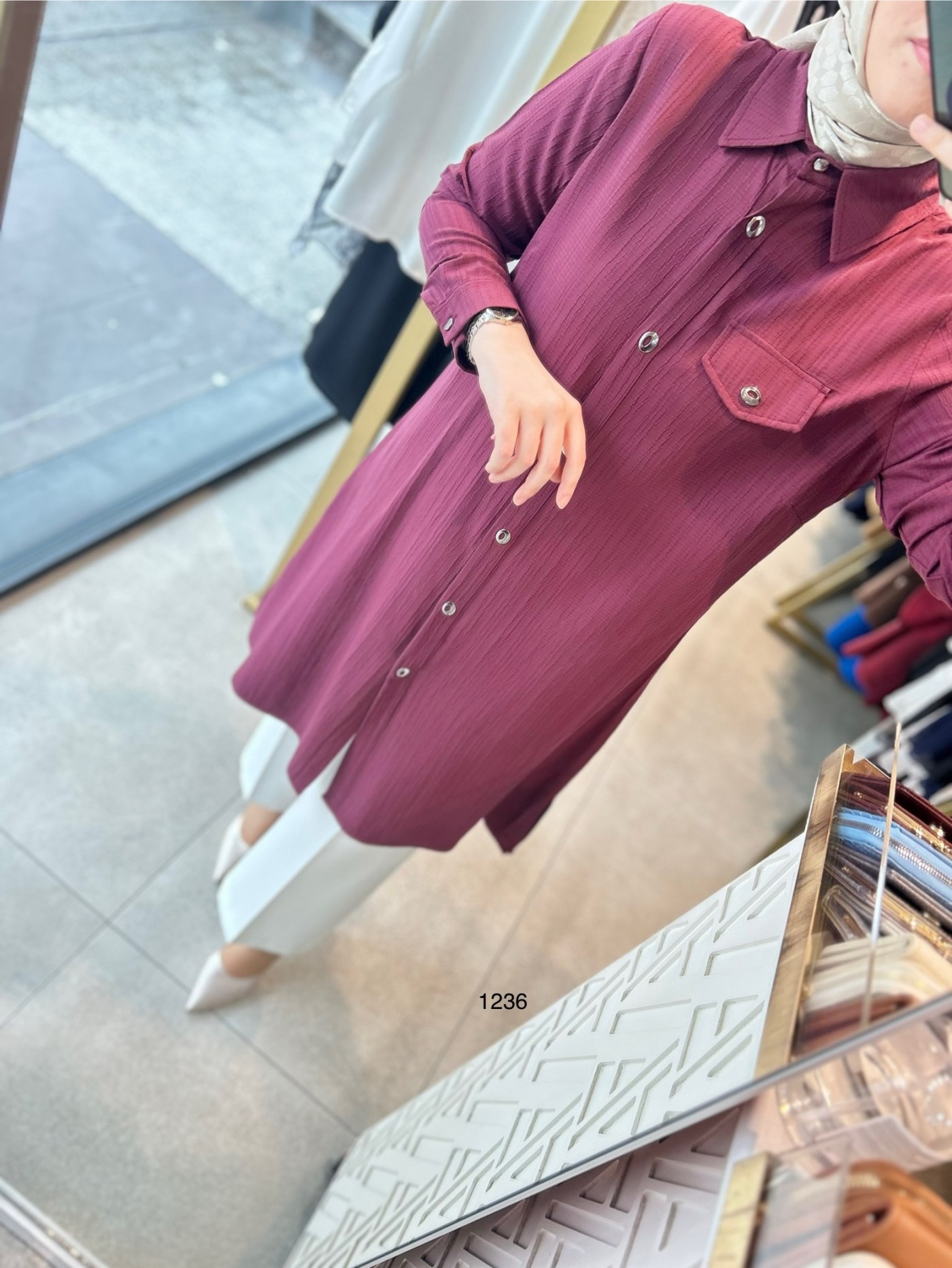 1236 Taşlı Cep Detaylı Uzun Tunik