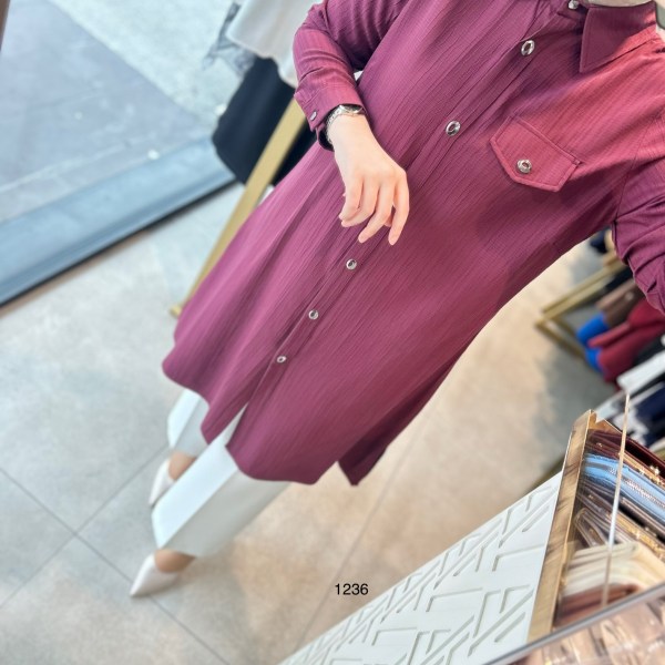 1236 Taşlı Cep Detaylı Uzun Tunik - Görsel 15