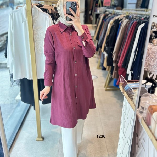 1236 Taşlı Cep Detaylı Uzun Tunik - Görsel 6