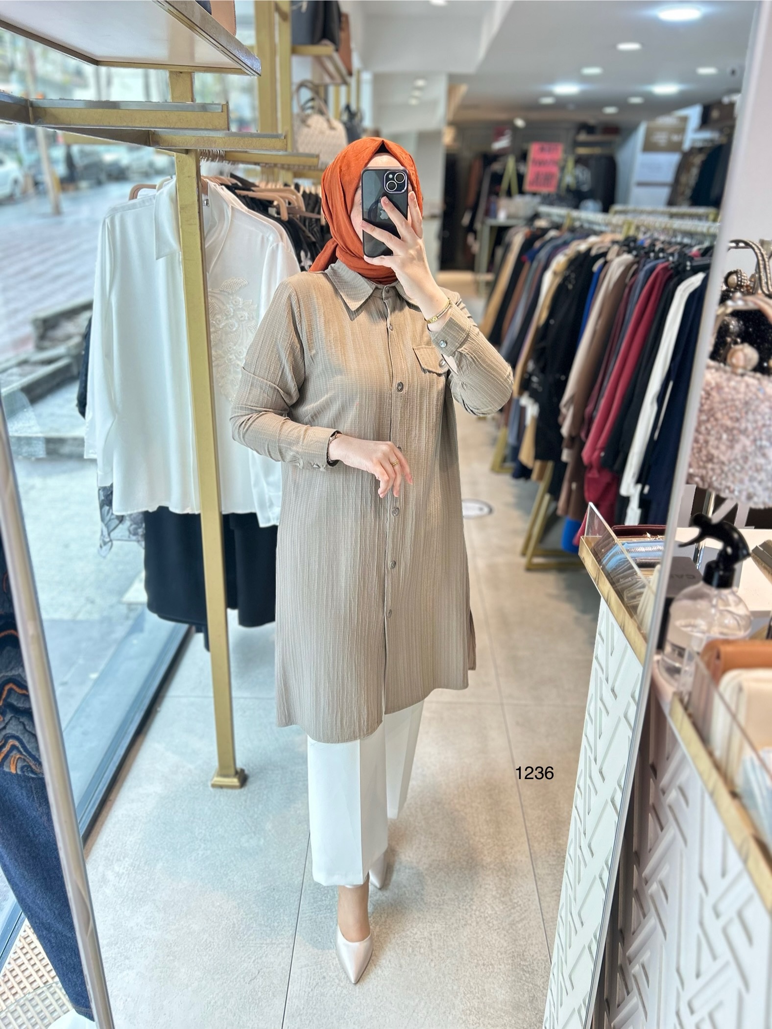 1236 Taşlı Cep Detaylı Uzun Tunik - Görsel 8