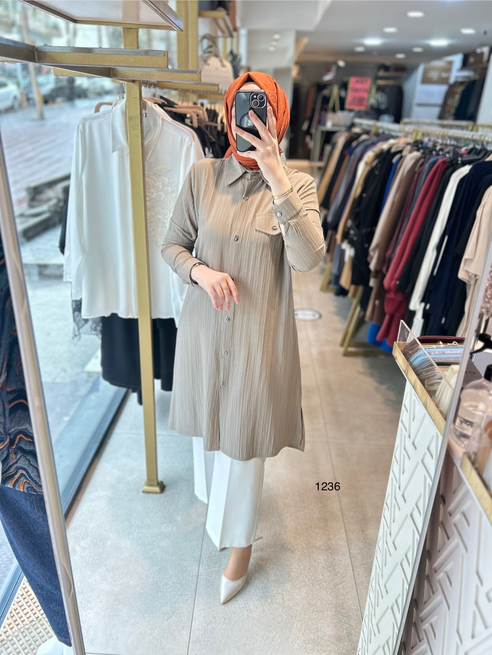 1236 Taşlı Cep Detaylı Uzun Tunik - Görsel 14