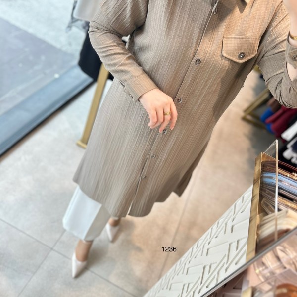 1236 Taşlı Cep Detaylı Uzun Tunik - Görsel 10