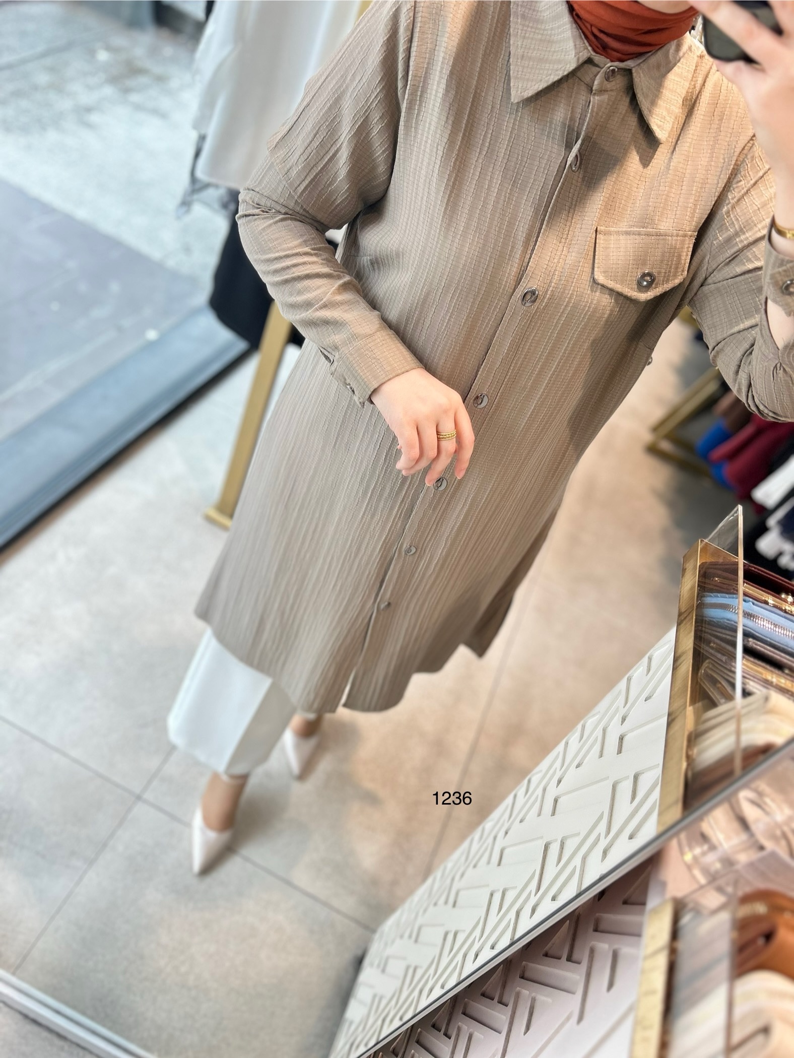 1236 Taşlı Cep Detaylı Uzun Tunik - Görsel 10