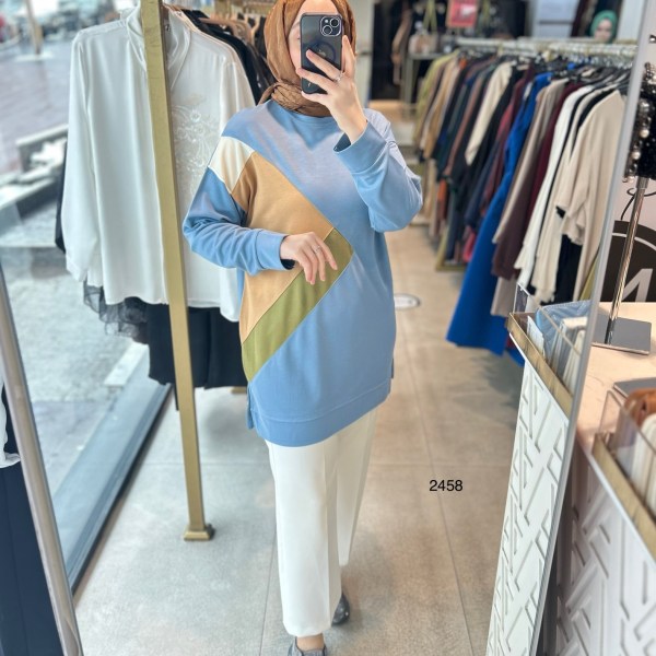 2458 Yan Üçgen Detaylı Spor Tunik - Görsel 2