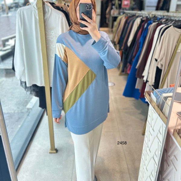 2458 Yan Üçgen Detaylı Spor Tunik - Görsel 1