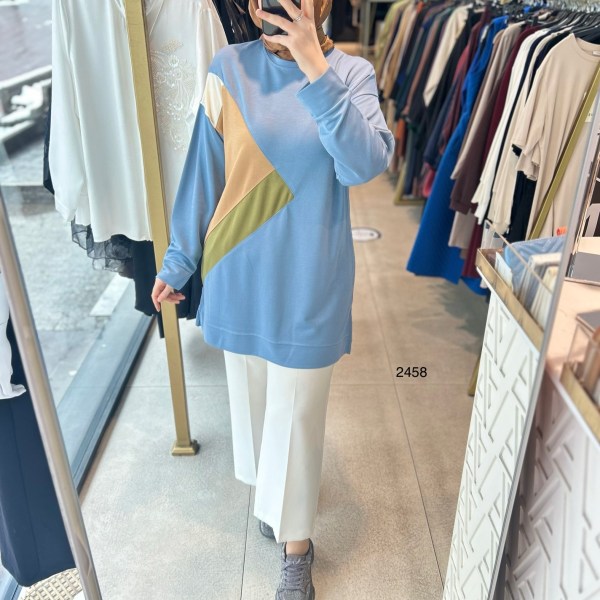 2458 Yan Üçgen Detaylı Spor Tunik - Görsel 3