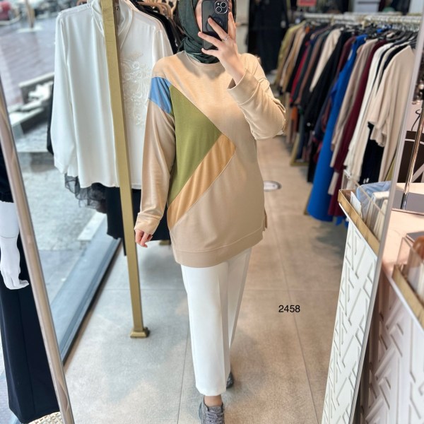 2458 Yan Üçgen Detaylı Spor Tunik - Görsel 8