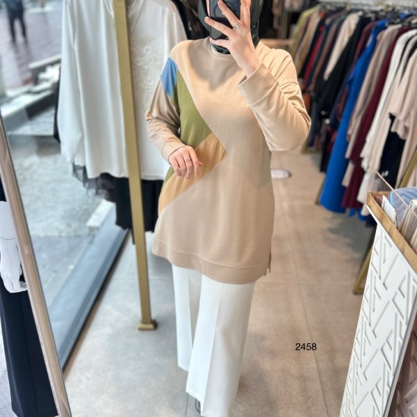 2458 Yan Üçgen Detaylı Spor Tunik - Görsel 4