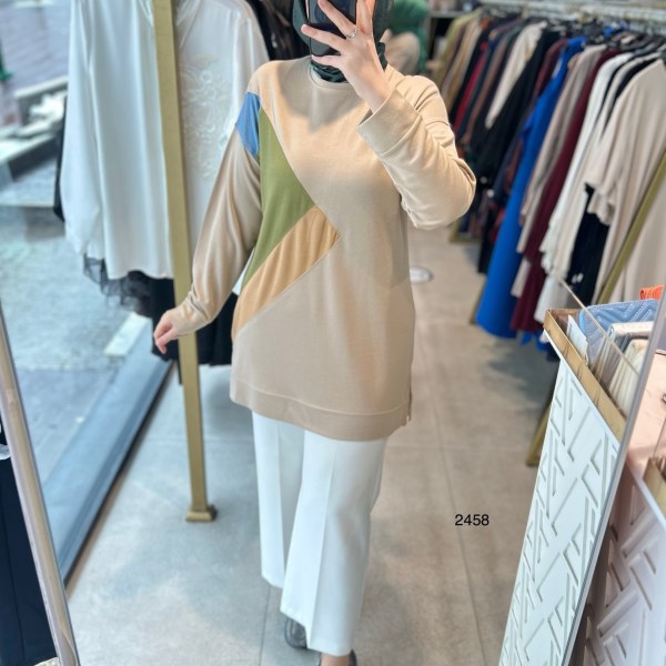 2458 Yan Üçgen Detaylı Spor Tunik - Görsel 6