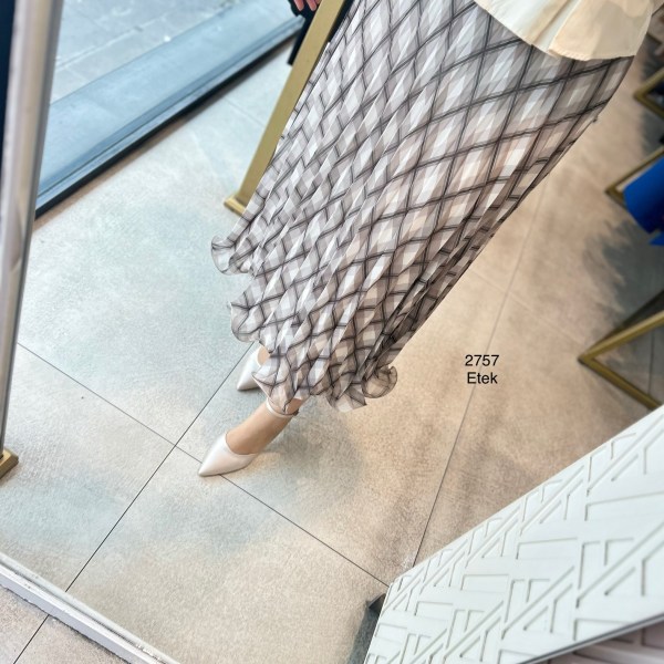 2757 Astarlı Desenli Şifon Etek - Görsel 7